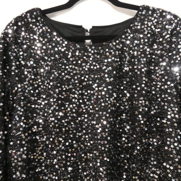 SHEIN - Curve | 1XL | Sparkling Lined Black Sequin Long Sleeve Top - Picture 4 of 14